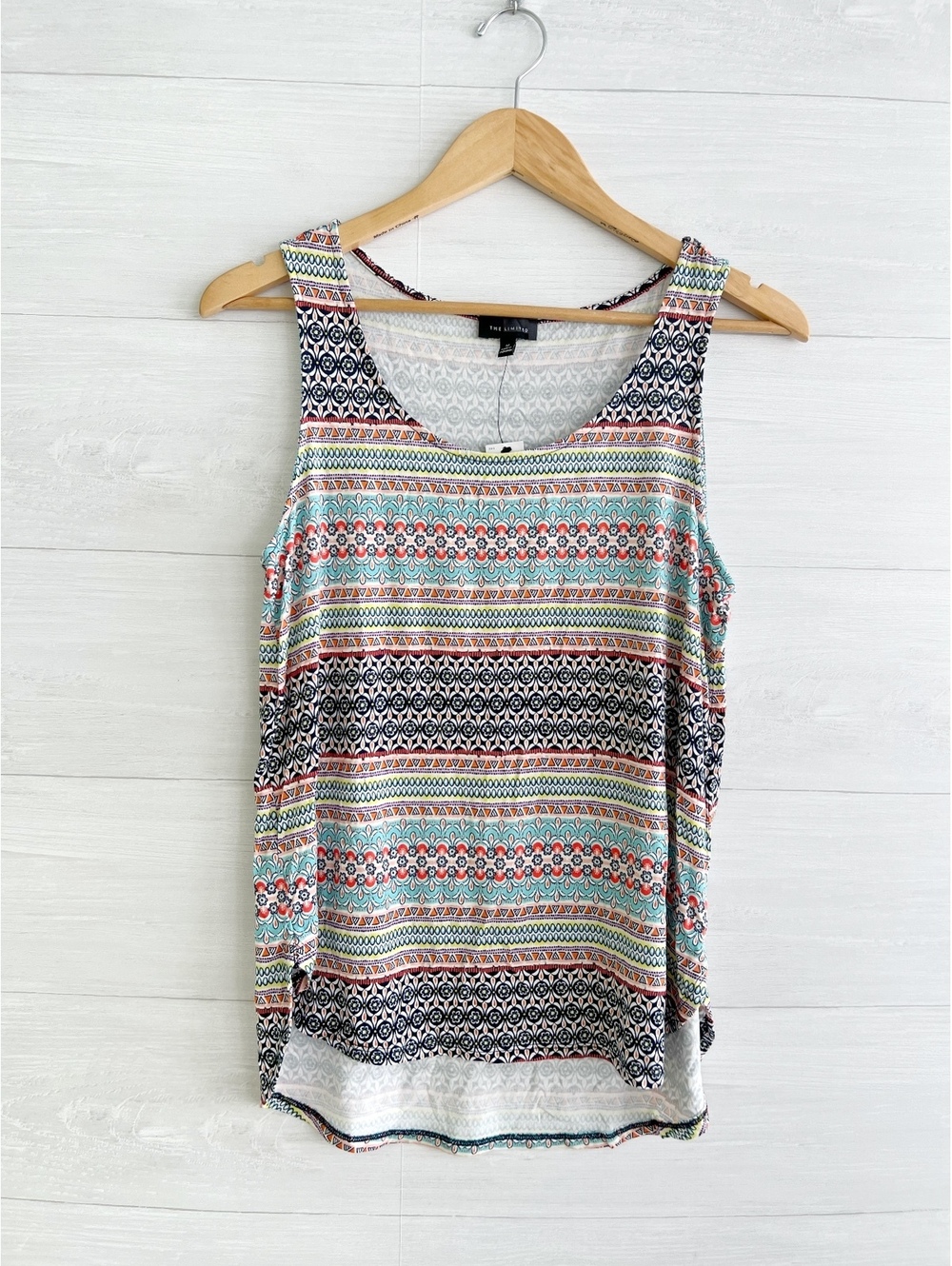 NWT The Limited Multicolor Geometric Print Tank Top Medium High Low Hem